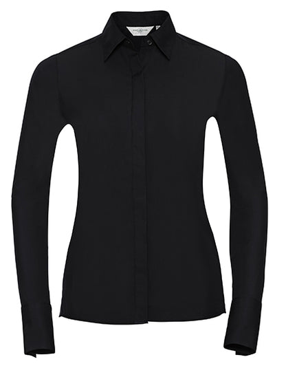 Ladies' Long Sleeve Fitted Ultimate Stretch Shirt- Schwarz