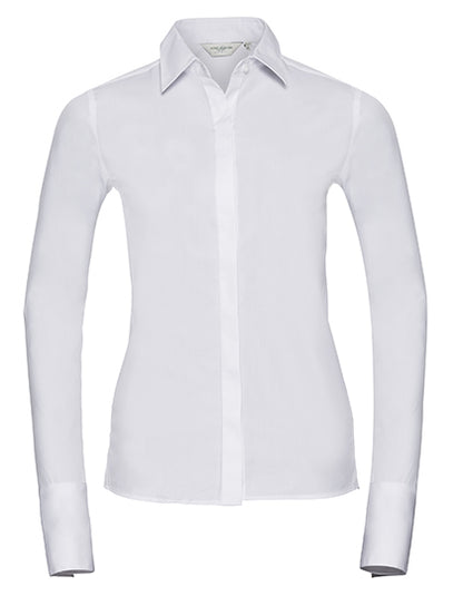 Ladies' Long Sleeve Fitted Ultimate Stretch Shirt- Weiß