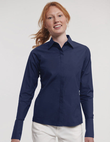 Ladies' Long Sleeve Fitted Ultimate Stretch Shirt- Weiß