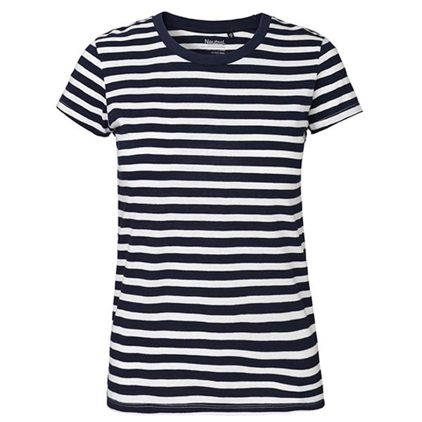 Ladies´ Fit T-Shirt - Weiß - Marineblau (gestreift)