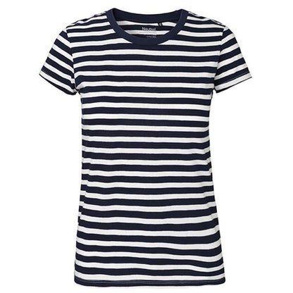 Ladies´ Fit T-Shirt - Weiß - Marineblau (gestreift)