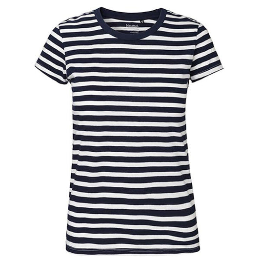 Ladies´ Fit T-Shirt - Weiß - Marineblau (gestreift)